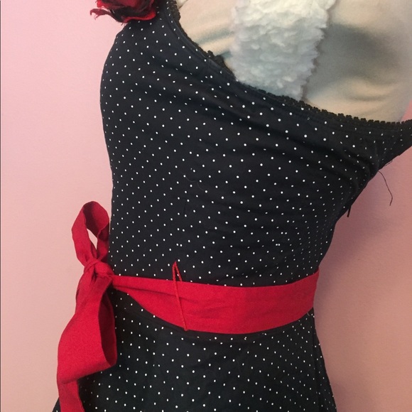 Ruby Rox rockabilly polkadot PinUp strapless dress - Picture 5 of 8